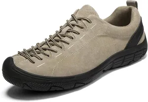 Men's Outdoor Suede Leather Lace Up Trekking Tactical Sneakers Casual Comfortable Anti-Collision wear-Resistant Low Top Hiking Sneakers Walking Work Shoes with Arch Support