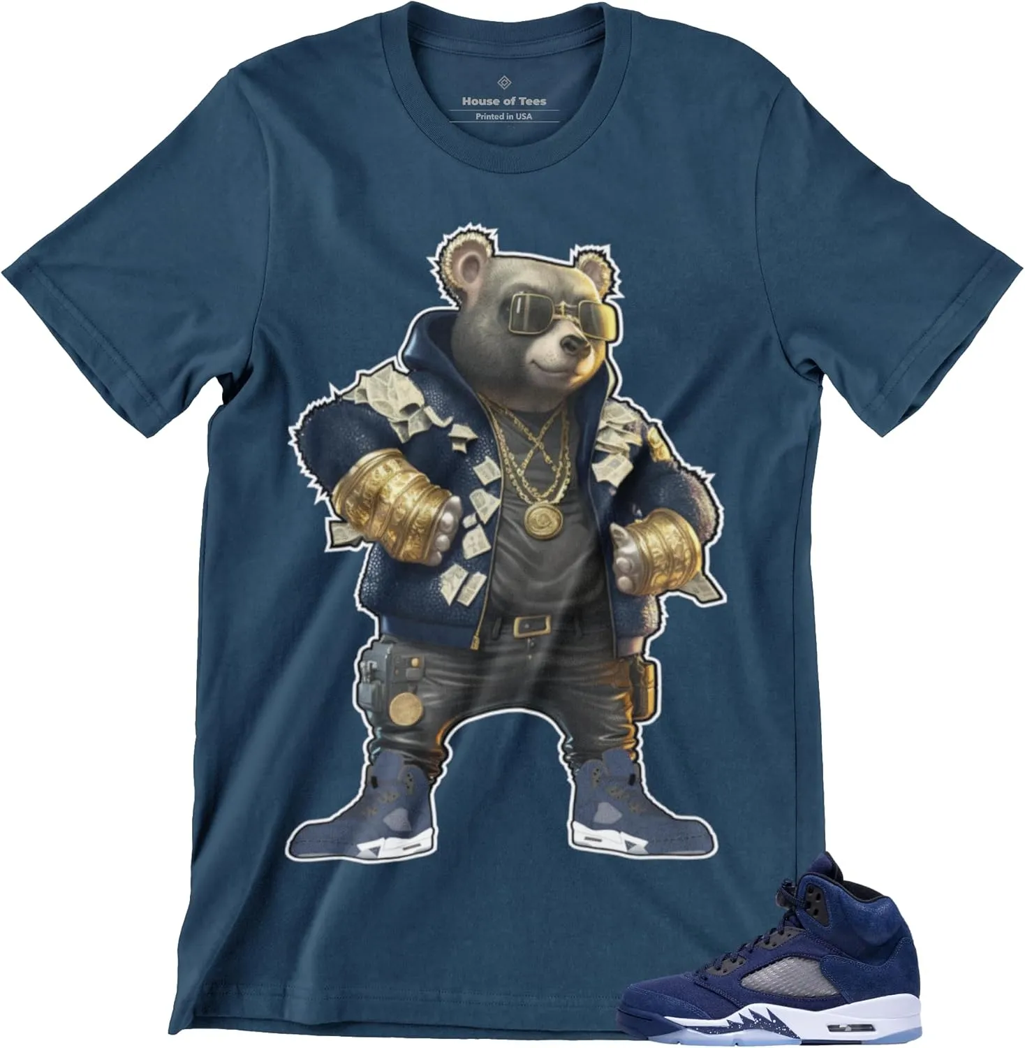 Men's T Shirt to Match Jordan 5 Midnight Navy, Graphic Urban Streetwear Tee