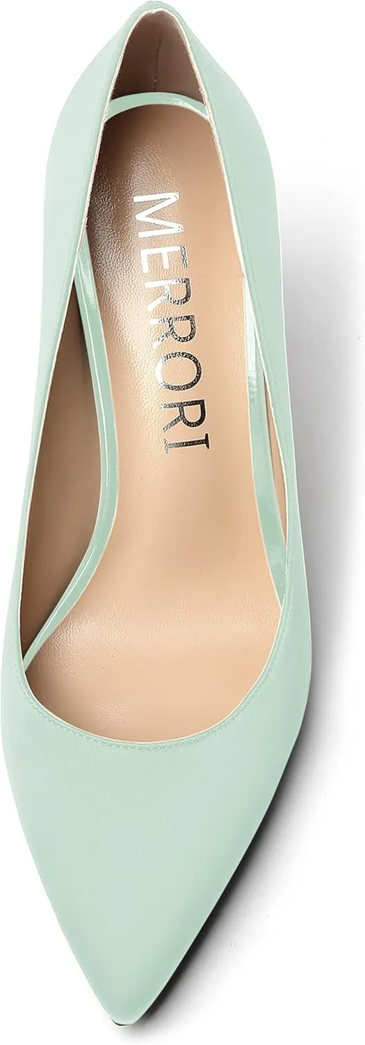 MERRORI Women's Solid Pointed Toe Slip On Satin Dress Evening Stiletto High Heel Pumps Shoes 3.3 Inch