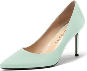 MERRORI Women's Solid Pointed Toe Slip On Satin Dress Evening Stiletto High Heel Pumps Shoes 3.3 Inch