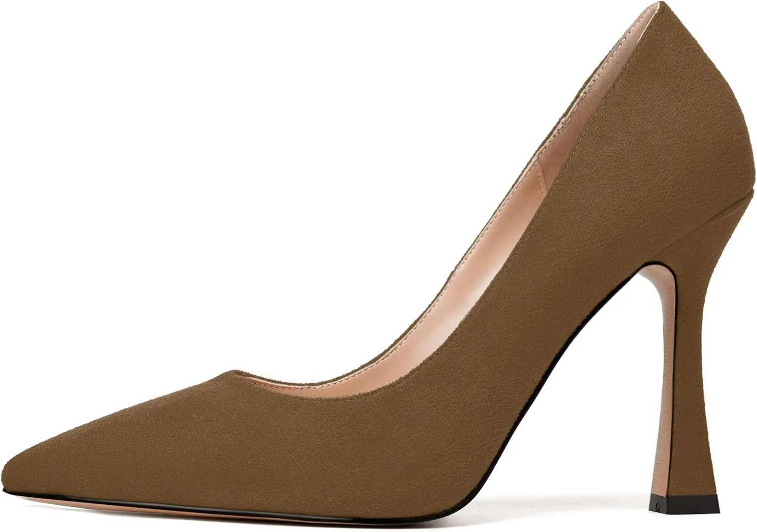 MERRORI Women's Stiletto High Heels Pointed Toe Solid Dress Suede Evening Slip On Heel Pumps Shoes 4 Inch