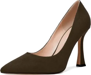 MERRORI Women's Stiletto High Heels Pointed Toe Solid Dress Suede Evening Slip On Heel Pumps Shoes 4 Inch