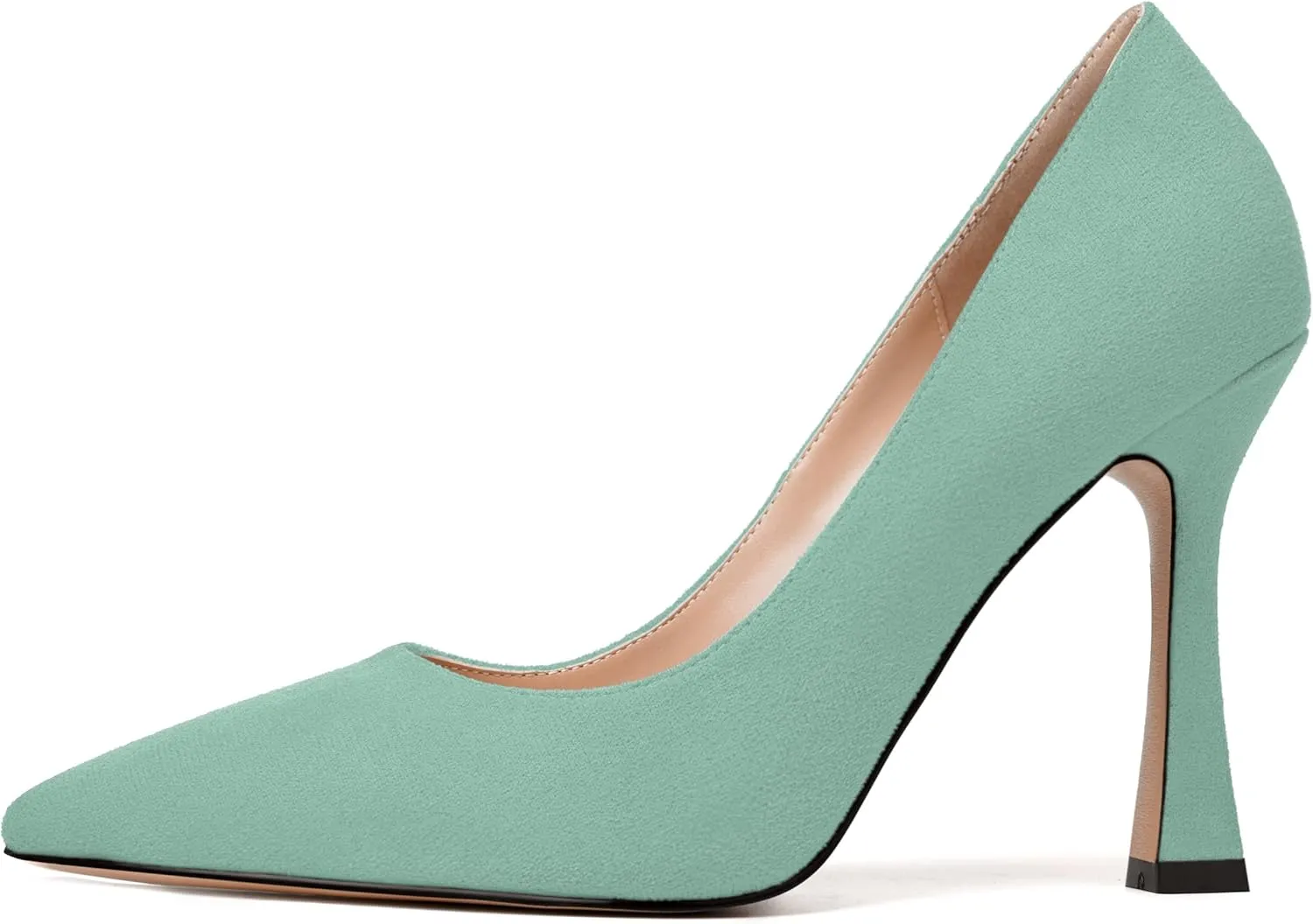 MERRORI Women's Stiletto High Heels Pointed Toe Solid Dress Suede Evening Slip On Heel Pumps Shoes 4 Inch