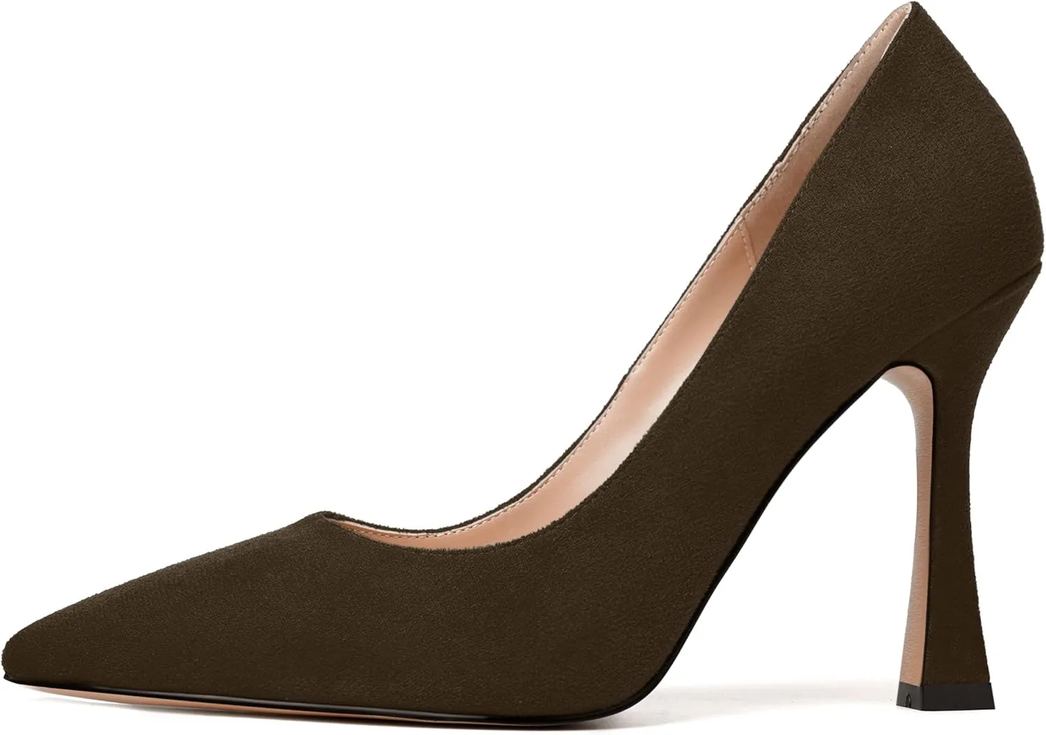 MERRORI Women's Stiletto High Heels Pointed Toe Solid Dress Suede Evening Slip On Heel Pumps Shoes 4 Inch