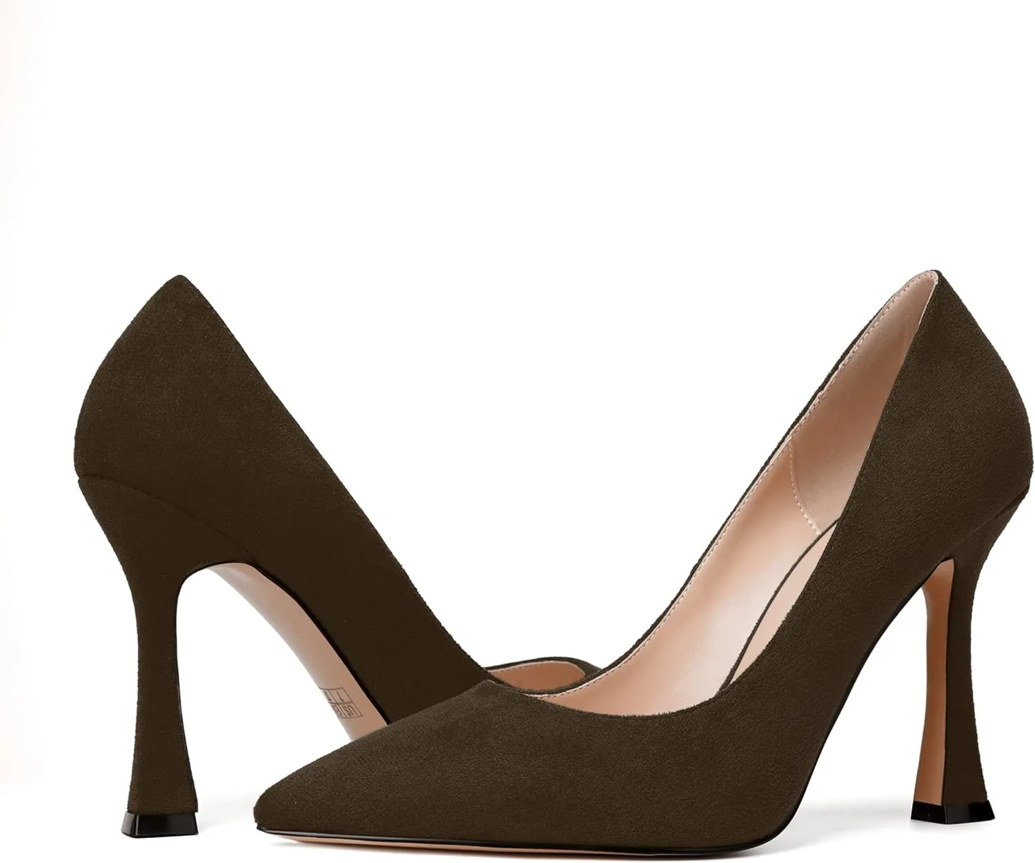 MERRORI Women's Stiletto High Heels Pointed Toe Solid Dress Suede Evening Slip On Heel Pumps Shoes 4 Inch