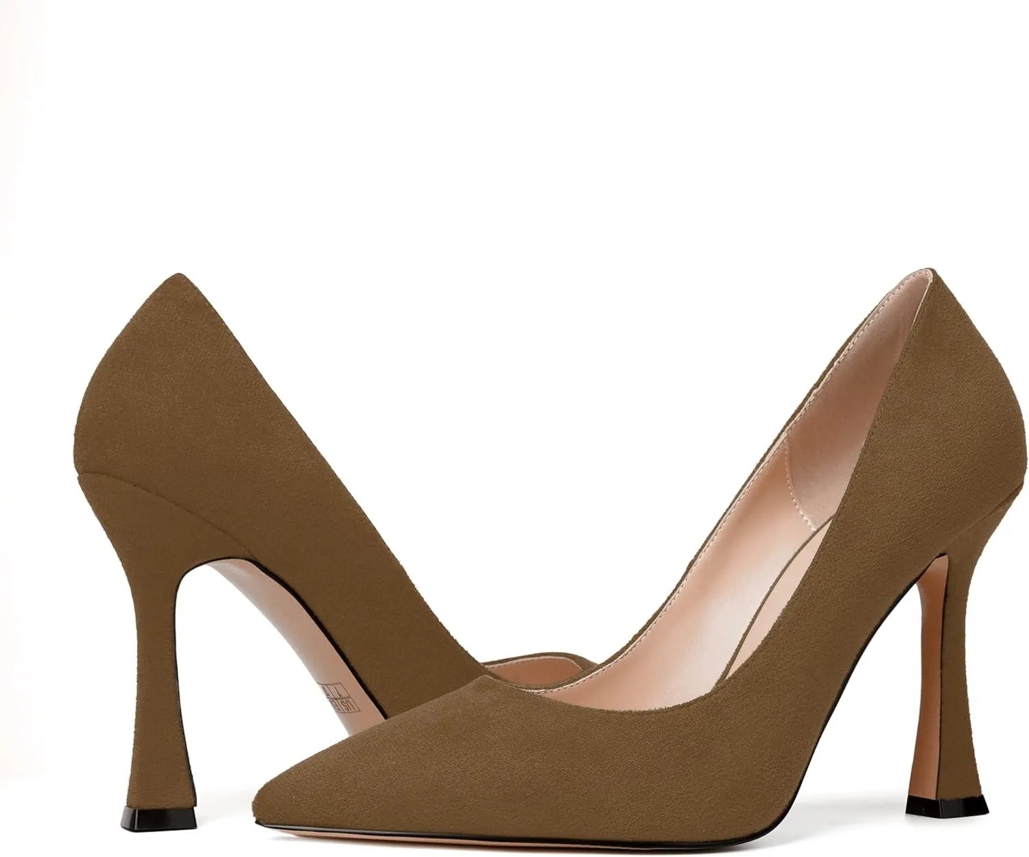 MERRORI Women's Stiletto High Heels Pointed Toe Solid Dress Suede Evening Slip On Heel Pumps Shoes 4 Inch