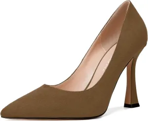 MERRORI Women's Stiletto High Heels Pointed Toe Solid Dress Suede Evening Slip On Heel Pumps Shoes 4 Inch