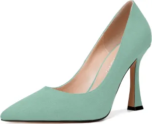 MERRORI Women's Stiletto High Heels Pointed Toe Solid Dress Suede Evening Slip On Heel Pumps Shoes 4 Inch