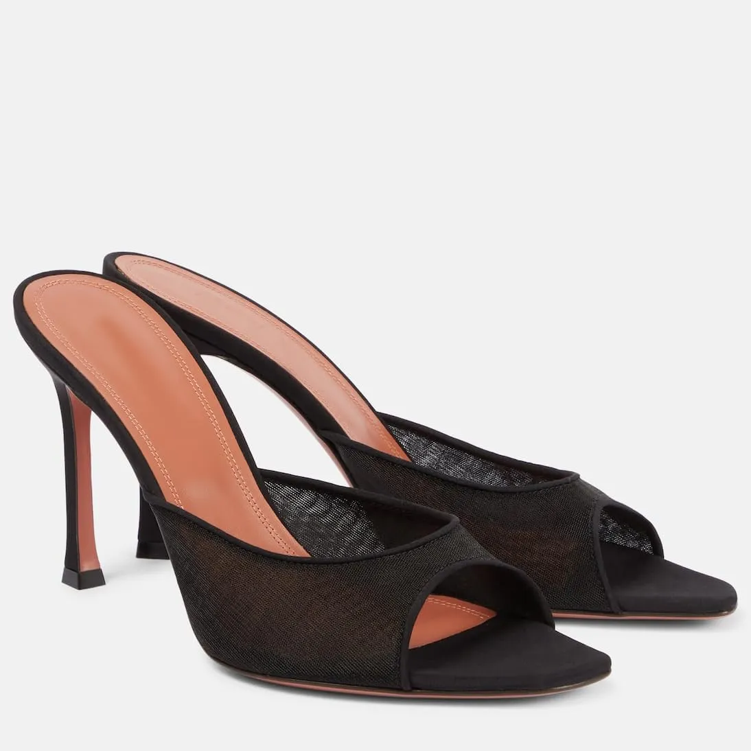 Mesh Heels Mules for Women Peep Open Toe Backless Stiletto Heel Sandals Party Dress Slip-on Lace Heeled Mule
