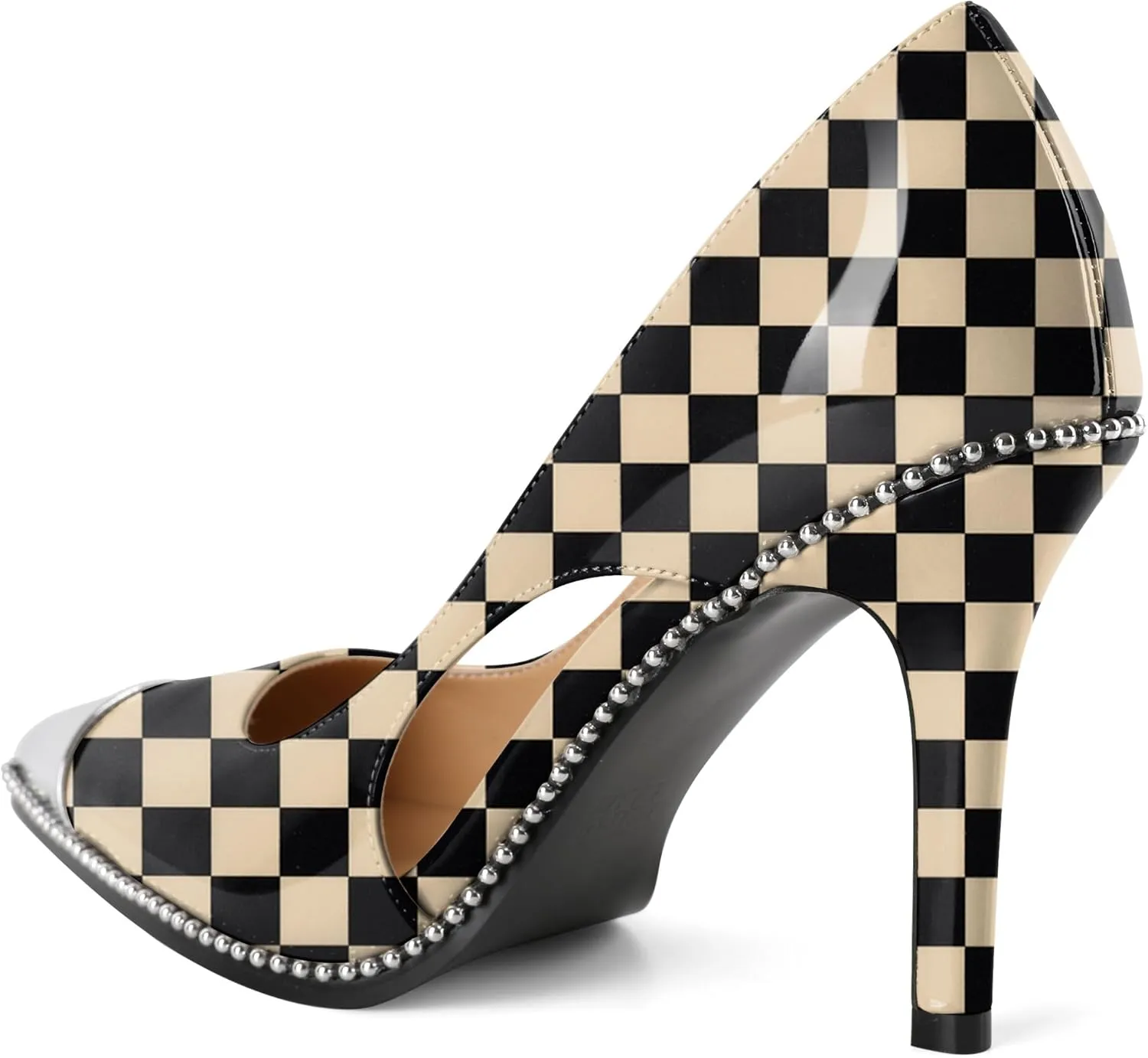 Mettesally Stiletto Heels Beaded Pumps for Women Sliver Cap Pointed Toe Pumps Sexy Cut Out High Heels for Women Dressy Causal 3.5 Inch