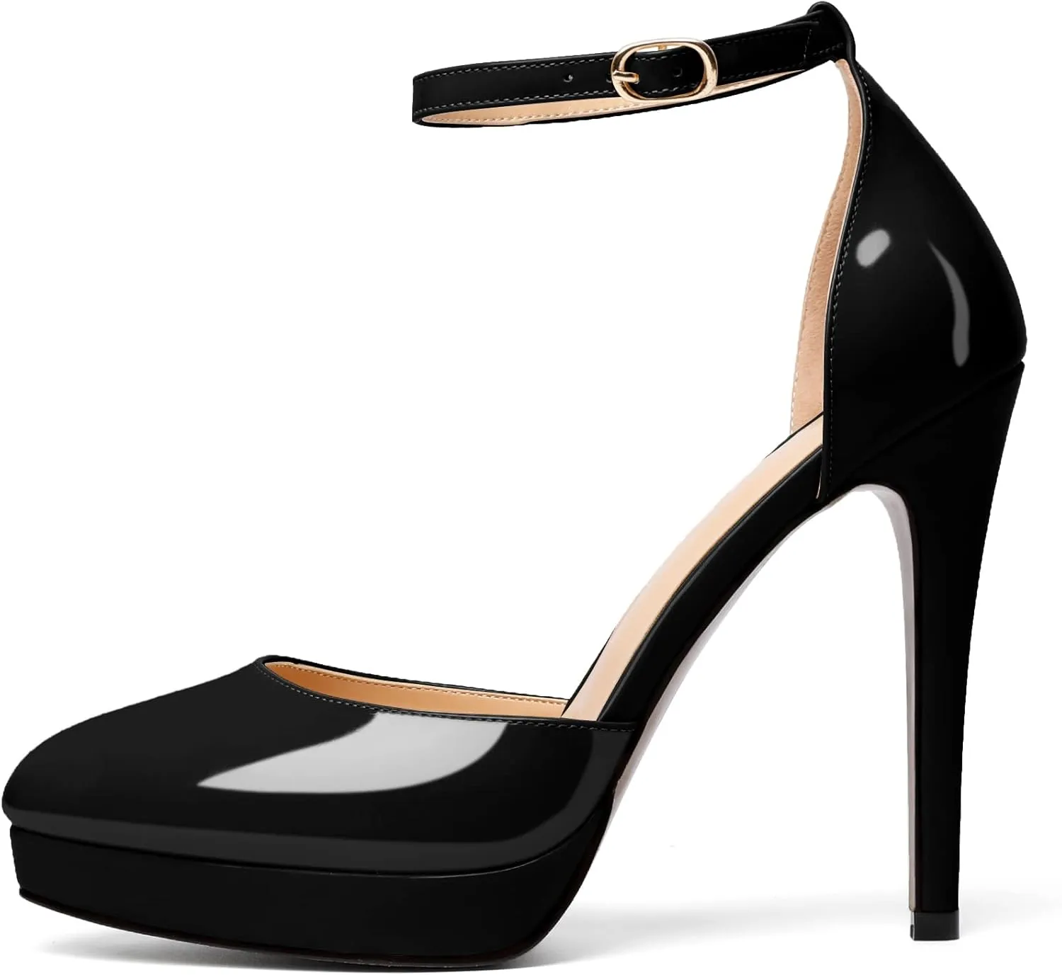 Mettesally Women's Platform Stiletto Pumps Pointed Toe Thin High Heels Ankle Strap Sandals Slip On Wedding Party Shoes