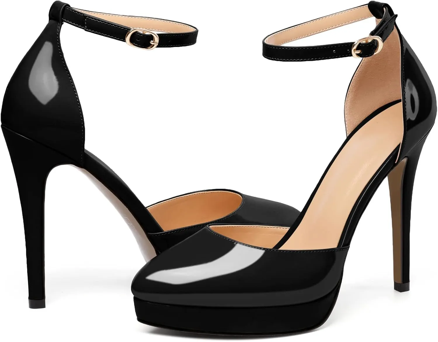Mettesally Women's Platform Stiletto Pumps Pointed Toe Thin High Heels Ankle Strap Sandals Slip On Wedding Party Shoes