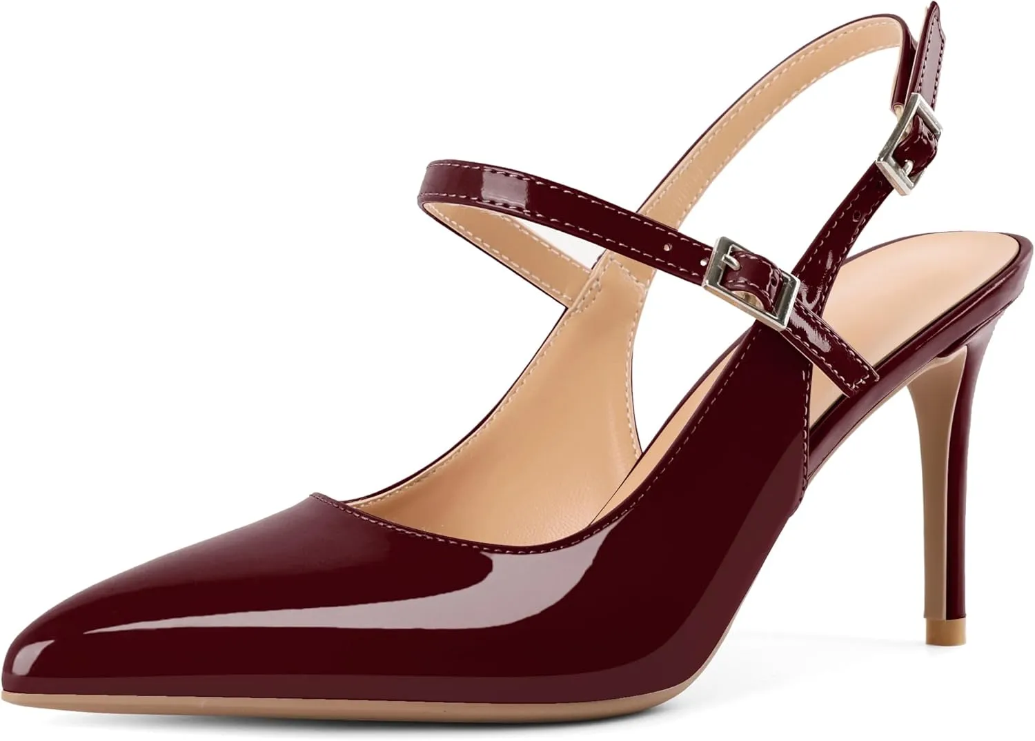 Mettesally Women's Slingback Pumps Stiletto High Heels Closed Pointed Toe Heel Ankle Strap Heeled Sandals Party Office Shoes 3 Inch