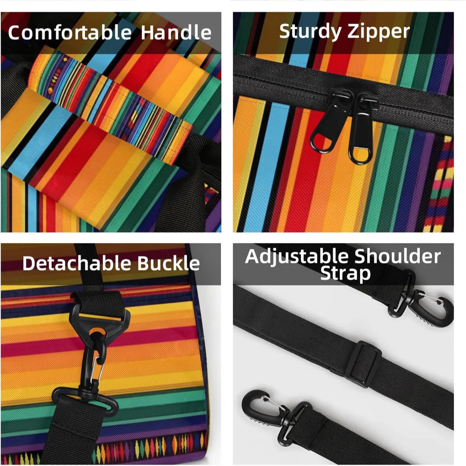 Mexican Colorful Stripes Small Gym Bag 18 inch Carry On Duffel Bag for Weekender Travel Sports Workout Yoga Gymnastics Dance Ballet