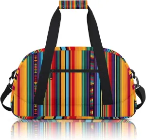 Mexican Colorful Stripes Small Gym Bag 18 inch Carry On Duffel Bag for Weekender Travel Sports Workout Yoga Gymnastics Dance Ballet