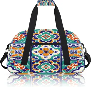 Mexican Ethnic Flower Small Gym Bag 18 inch Carry On Duffel Bag for Weekender Travel Sports Workout Yoga Gymnastics Dance Ballet