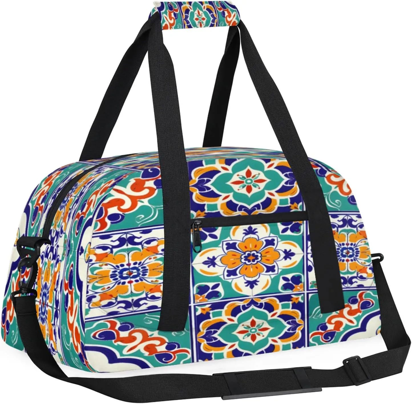 Mexican Ethnic Flower Small Gym Bag 18 inch Carry On Duffel Bag for Weekender Travel Sports Workout Yoga Gymnastics Dance Ballet