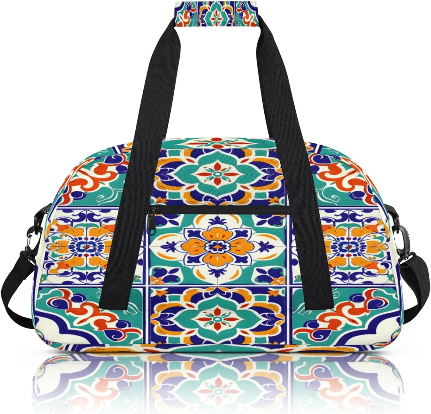 Mexican Ethnic Flower Small Gym Bag 18 inch Carry On Duffel Bag for Weekender Travel Sports Workout Yoga Gymnastics Dance Ballet