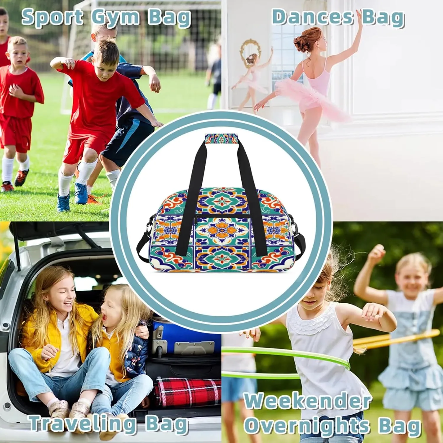 Mexican Ethnic Flower Small Gym Bag 18 inch Carry On Duffel Bag for Weekender Travel Sports Workout Yoga Gymnastics Dance Ballet