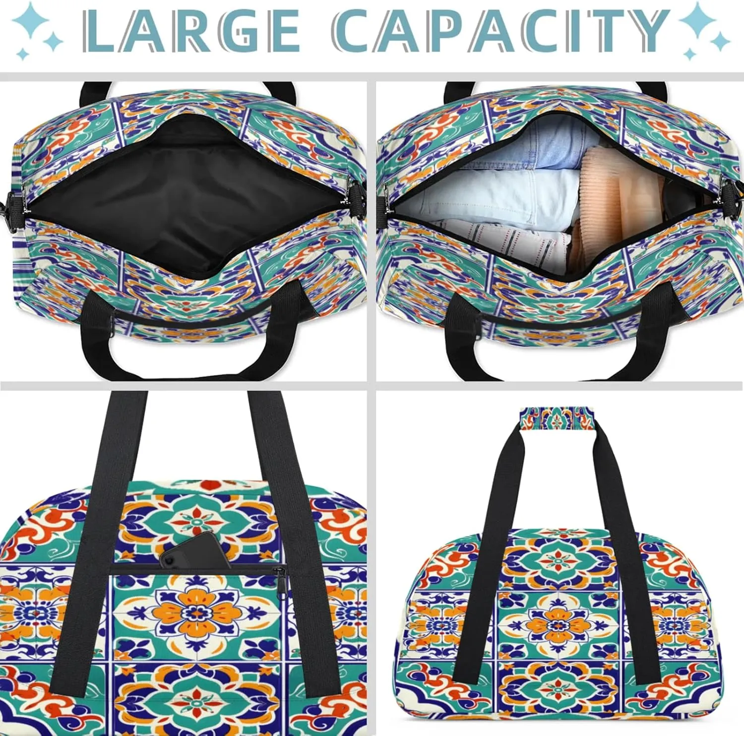 Mexican Ethnic Flower Small Gym Bag 18 inch Carry On Duffel Bag for Weekender Travel Sports Workout Yoga Gymnastics Dance Ballet