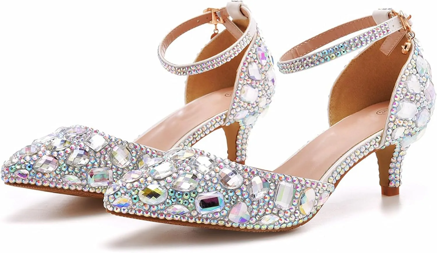 Minishion Womens Ankle Strap Wedding Shoes with Rhinestones Evening Formal Pumps