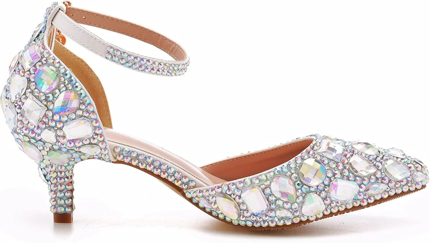 Minishion Womens Ankle Strap Wedding Shoes with Rhinestones Evening Formal Pumps