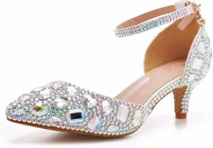 Minishion Womens Ankle Strap Wedding Shoes with Rhinestones Evening Formal Pumps