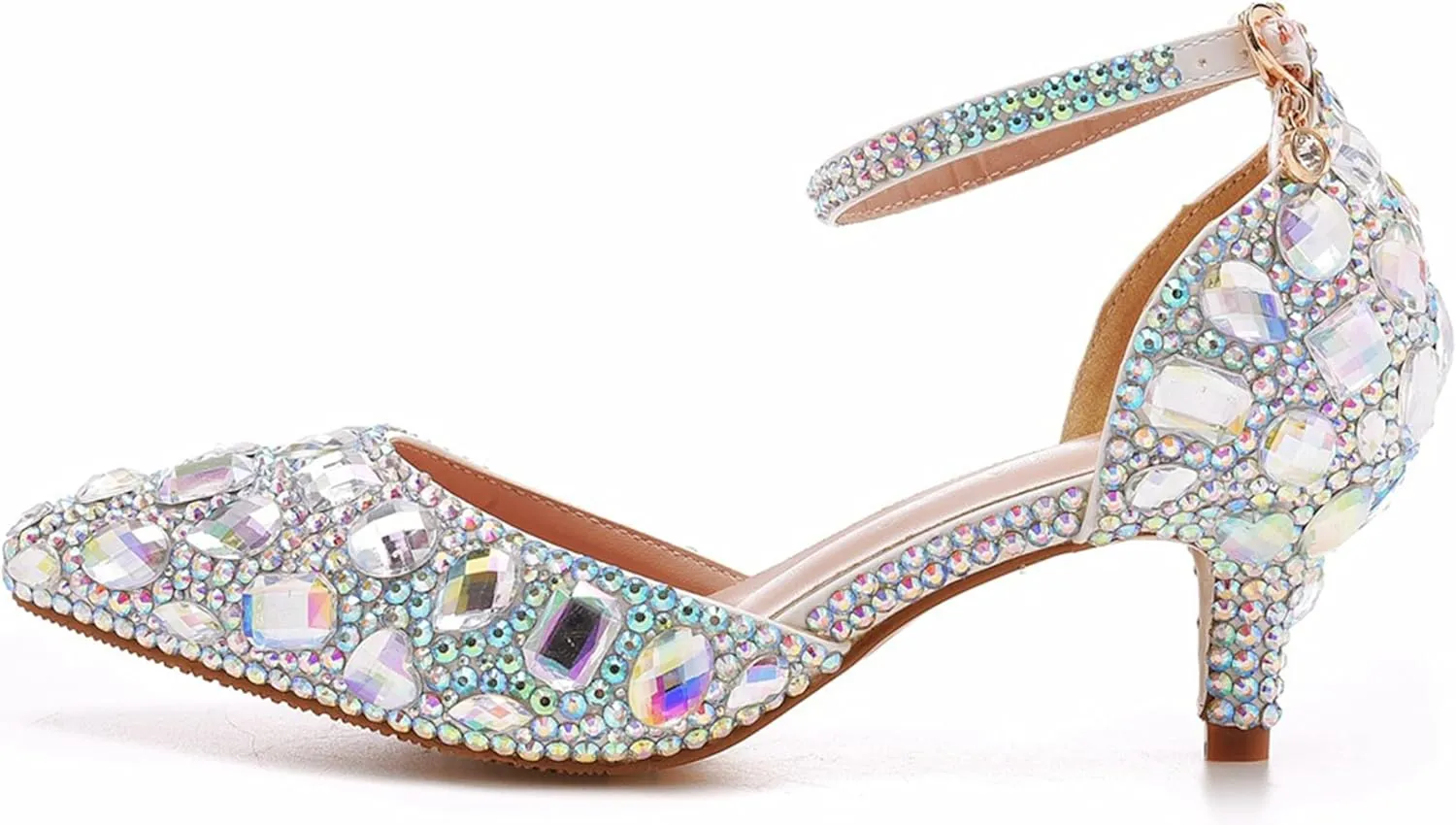 Minishion Womens Ankle Strap Wedding Shoes with Rhinestones Evening Formal Pumps