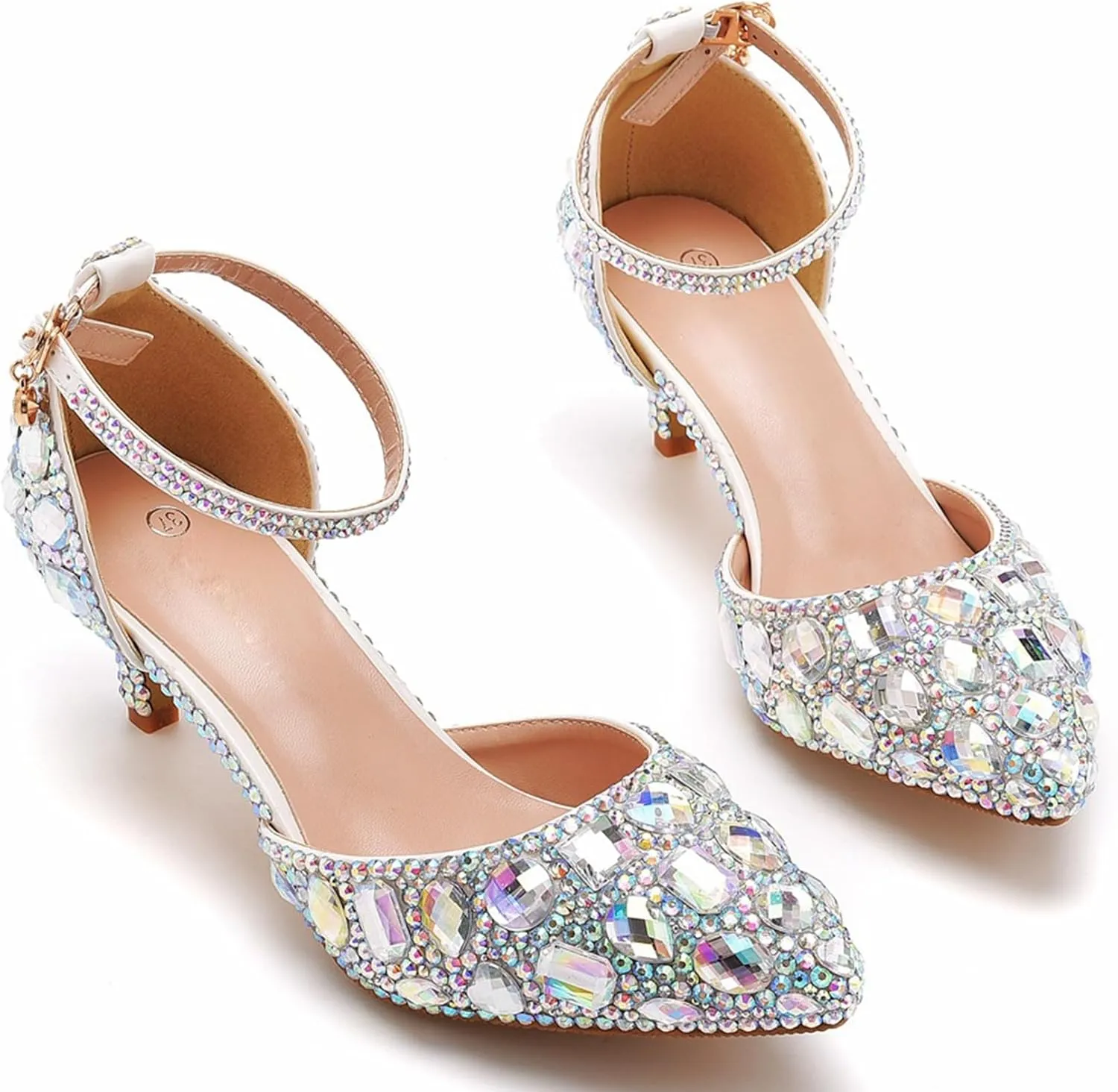 Minishion Womens Ankle Strap Wedding Shoes with Rhinestones Evening Formal Pumps