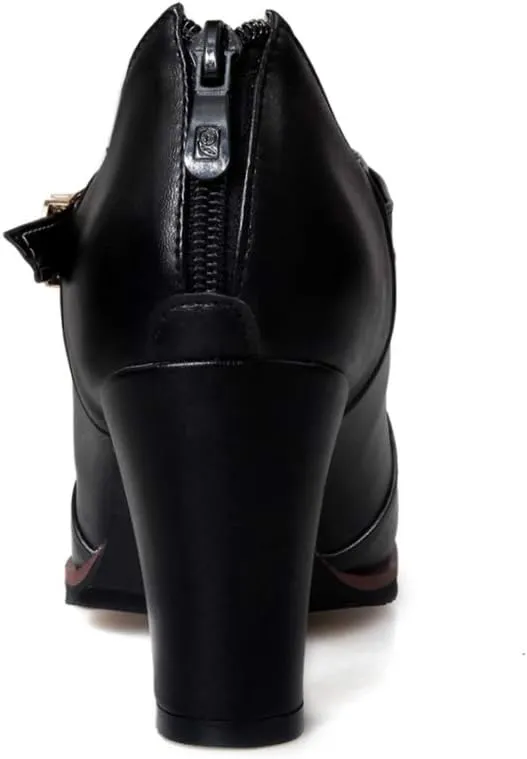 MIOKE Women's Round Toe Chunky Platform Oxford Pumps Buckle Slip On High Heel Zipper Uniform Dress Shoes