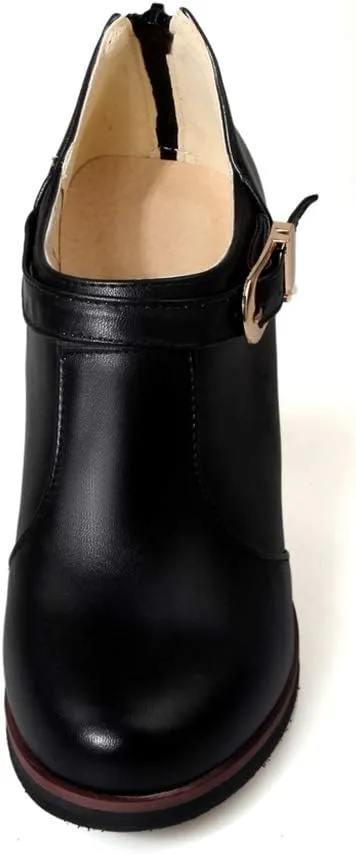 MIOKE Women's Round Toe Chunky Platform Oxford Pumps Buckle Slip On High Heel Zipper Uniform Dress Shoes