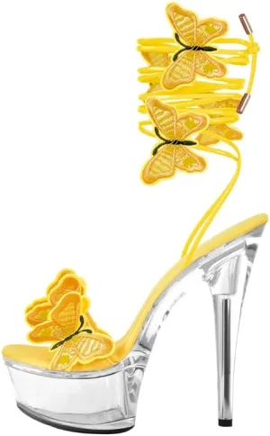MissHeel Butterfly Heels Clear Platform Lace Up High Heel Sandals