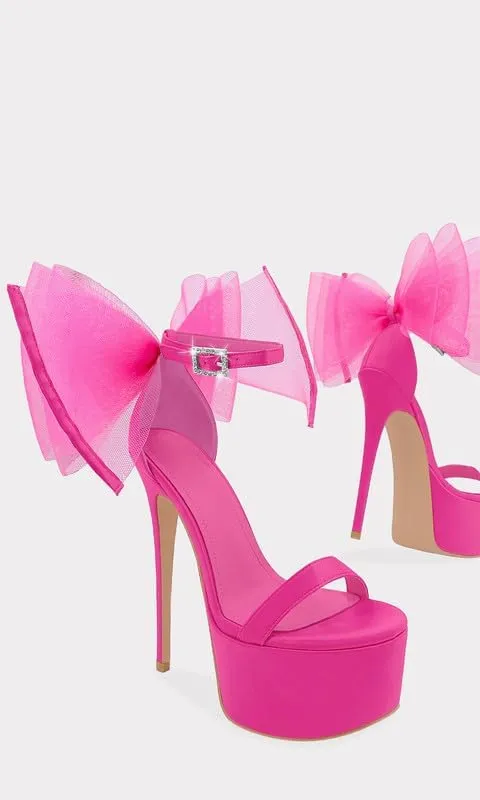 MissHeel Mesh Bow Platform Stiletto High Heel with Ankle Strap