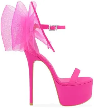 MissHeel Mesh Bow Platform Stiletto High Heel with Ankle Strap