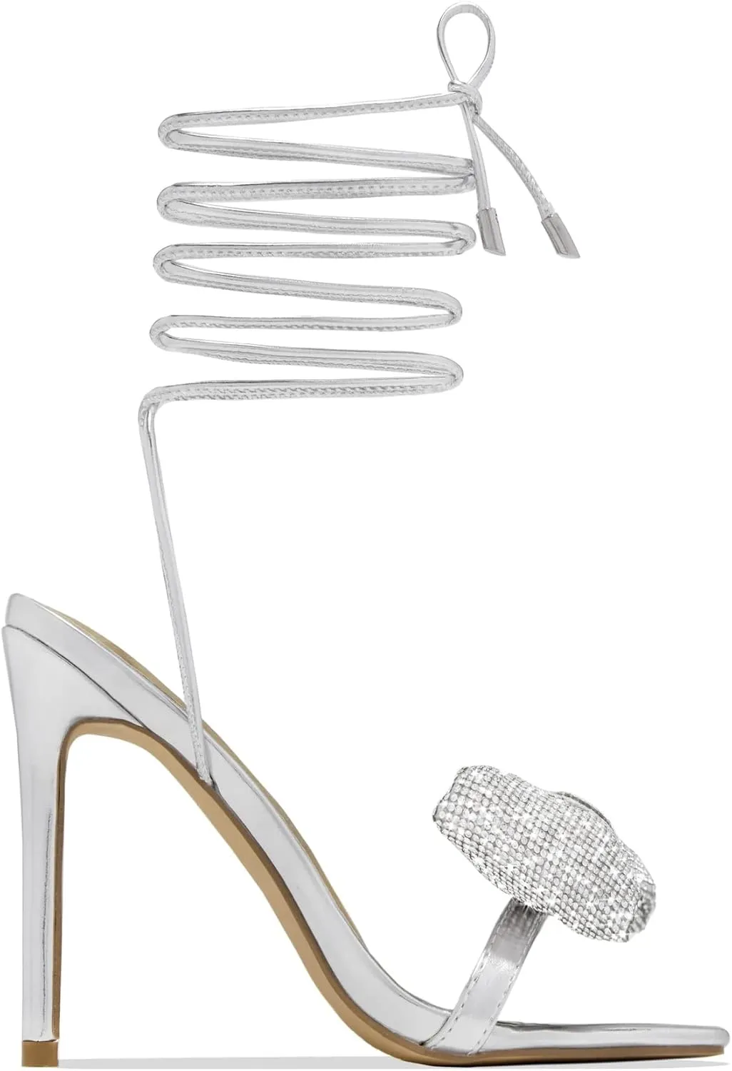 MissHeel Rhinestone Bow Lace Up Heel Stiletto in Silver/Gold