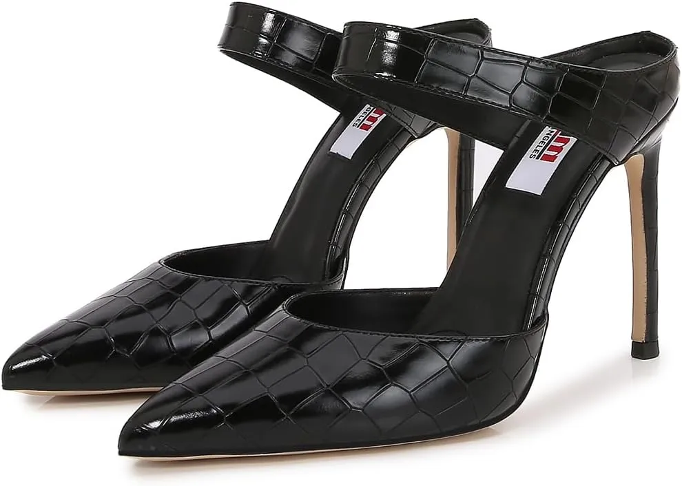 mm Women's Ankle Strap Front-Sling Pointed Toe Stiletto Heel