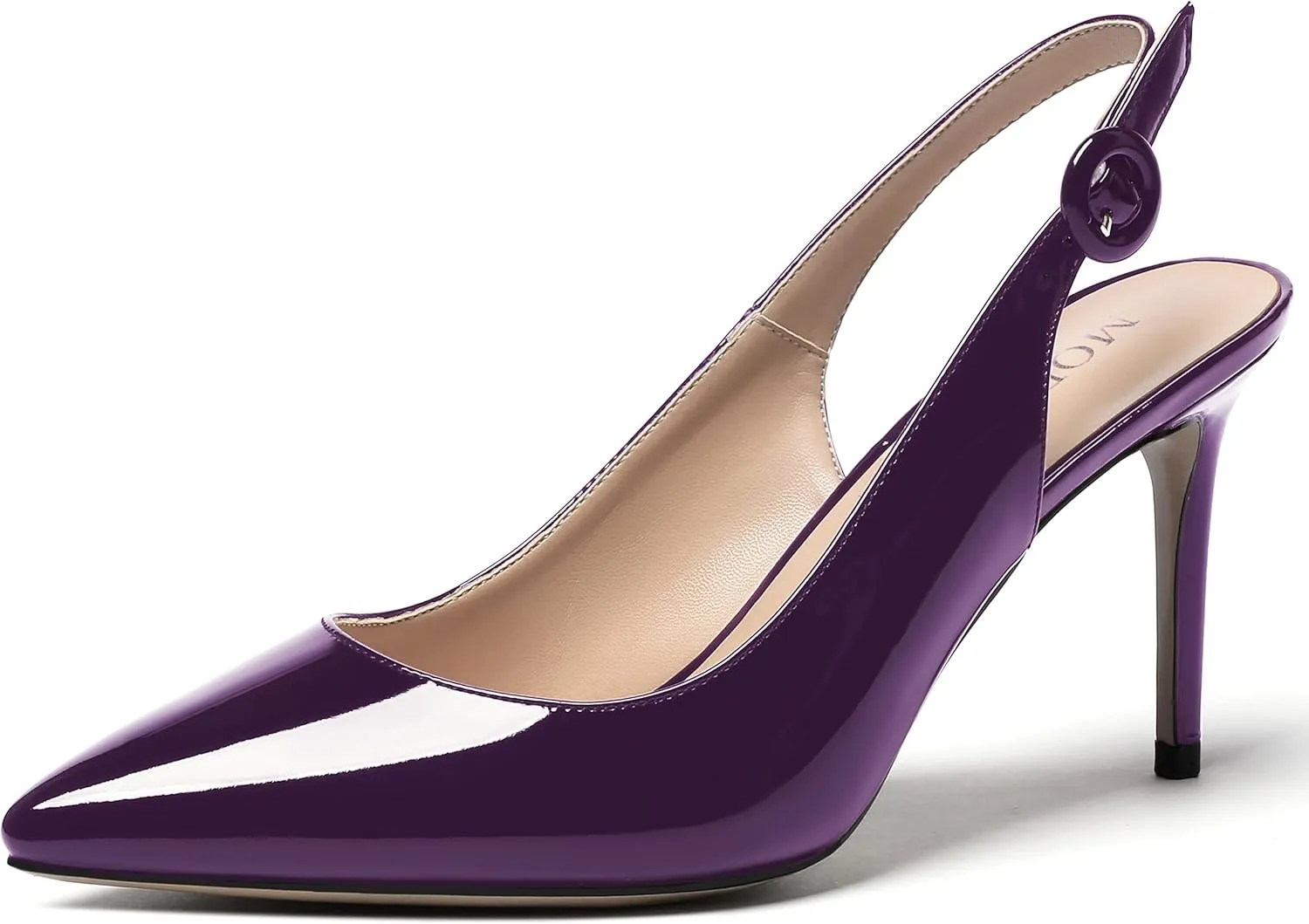 MODENCOCO Women's Ankle Strap Patent Pointed Toe Slingback Stiletto High Heel Pumps Wedding Party Shoes 3.5 Inch