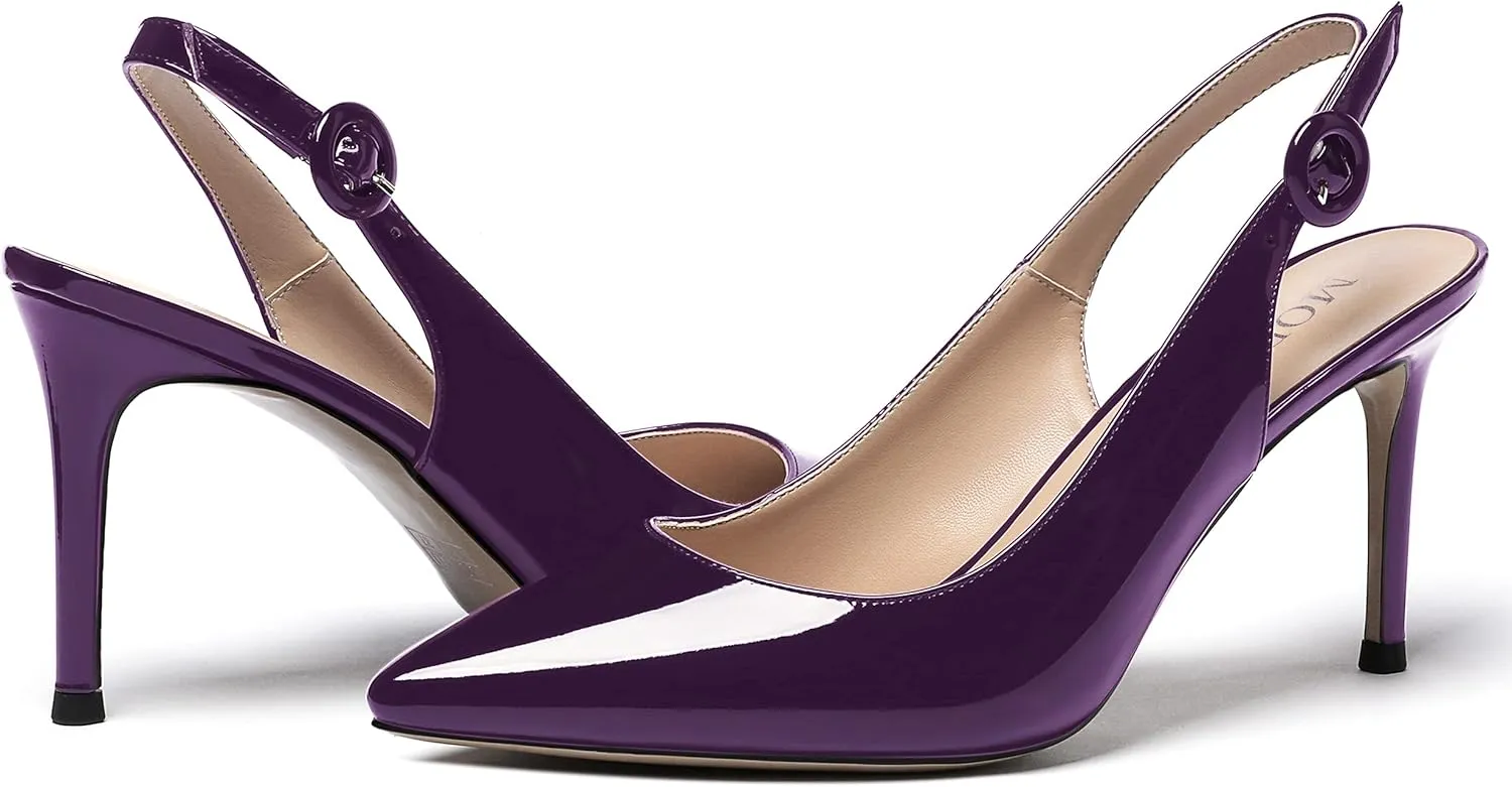 MODENCOCO Women's Ankle Strap Patent Pointed Toe Slingback Stiletto High Heel Pumps Wedding Party Shoes 3.5 Inch