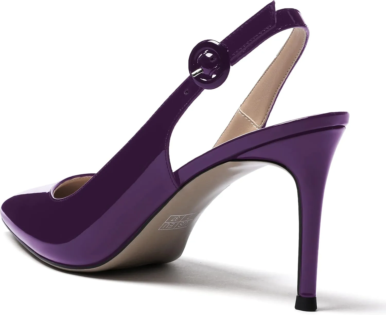 MODENCOCO Women's Ankle Strap Patent Pointed Toe Slingback Stiletto High Heel Pumps Wedding Party Shoes 3.5 Inch