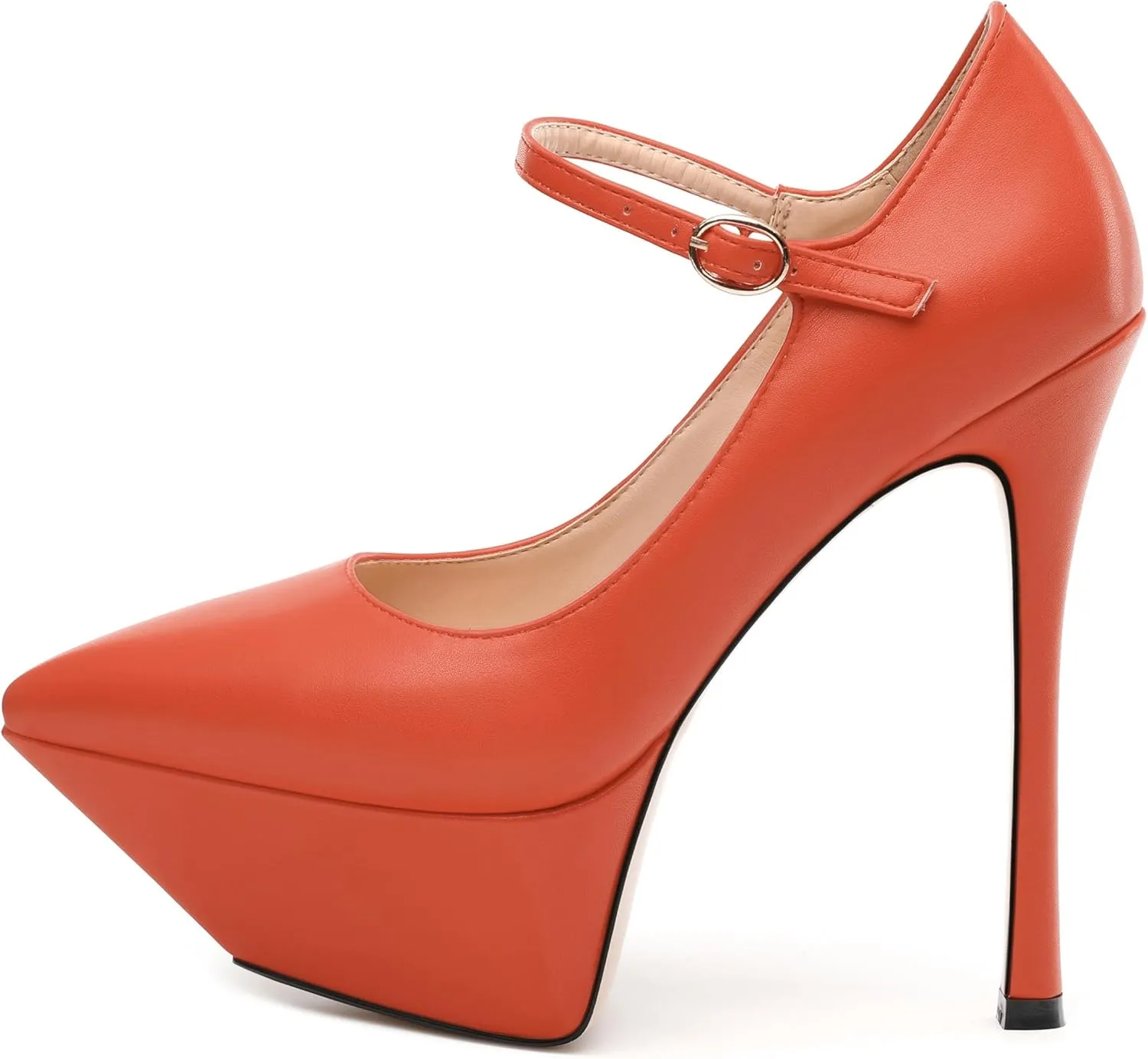 MODENCOCO Women's Platform Mary Jane Pumps High Heel Stiletto Pointed Toe Heels Ankle Strap Sexy Party Prom Dress Shoes