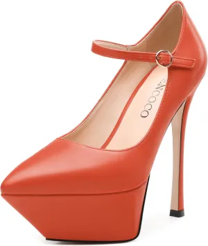 MODENCOCO Women's Platform Mary Jane Pumps High Heel Stiletto Pointed Toe Heels Ankle Strap Sexy Party Prom Dress Shoes