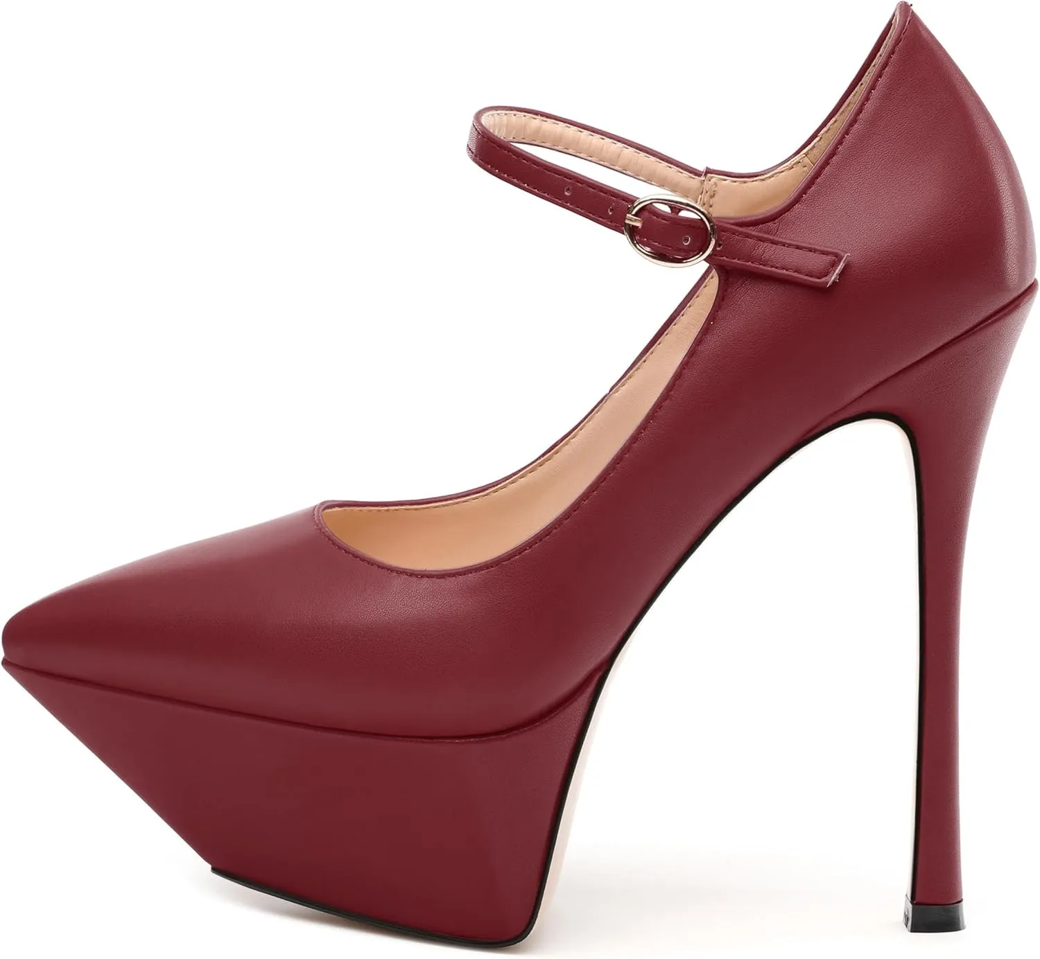 MODENCOCO Women's Platform Mary Jane Pumps High Heel Stiletto Pointed Toe Heels Ankle Strap Sexy Party Prom Dress Shoes