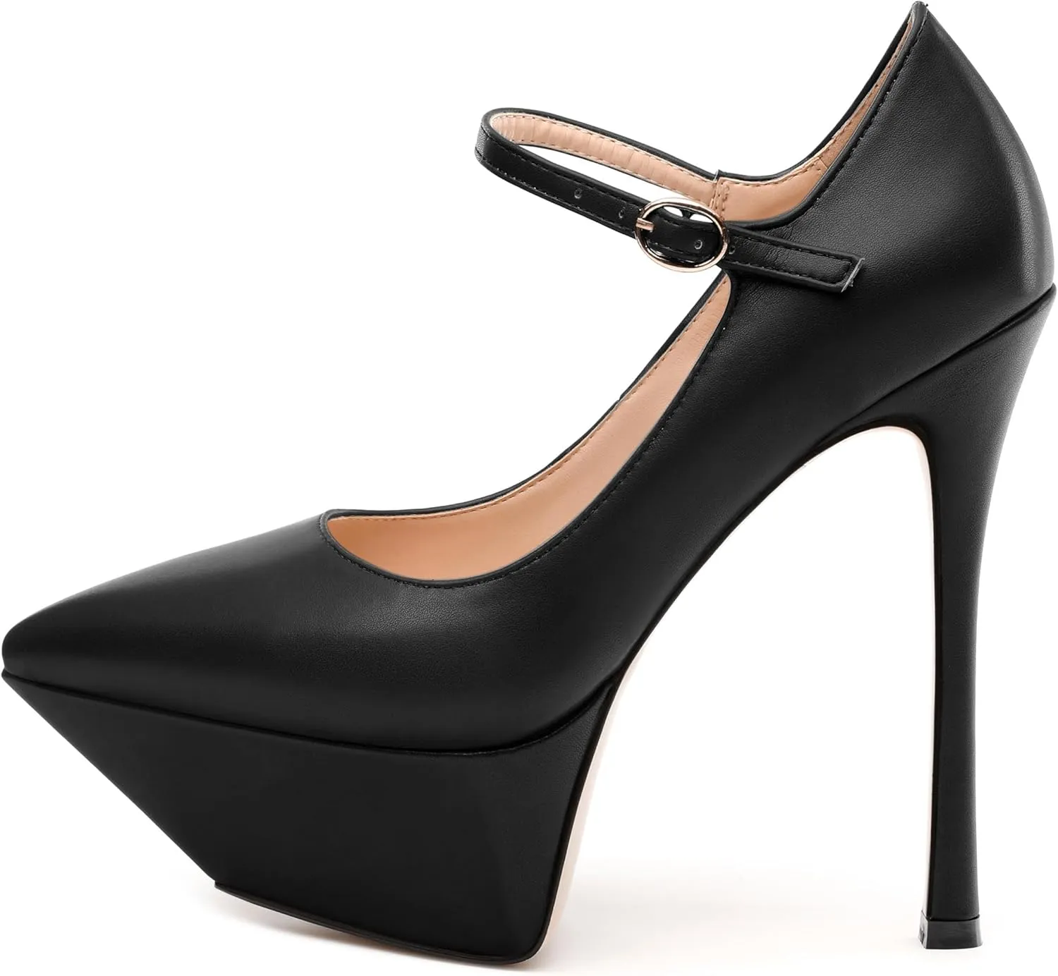 MODENCOCO Women's Platform Mary Jane Pumps High Heel Stiletto Pointed Toe Heels Ankle Strap Sexy Party Prom Dress Shoes