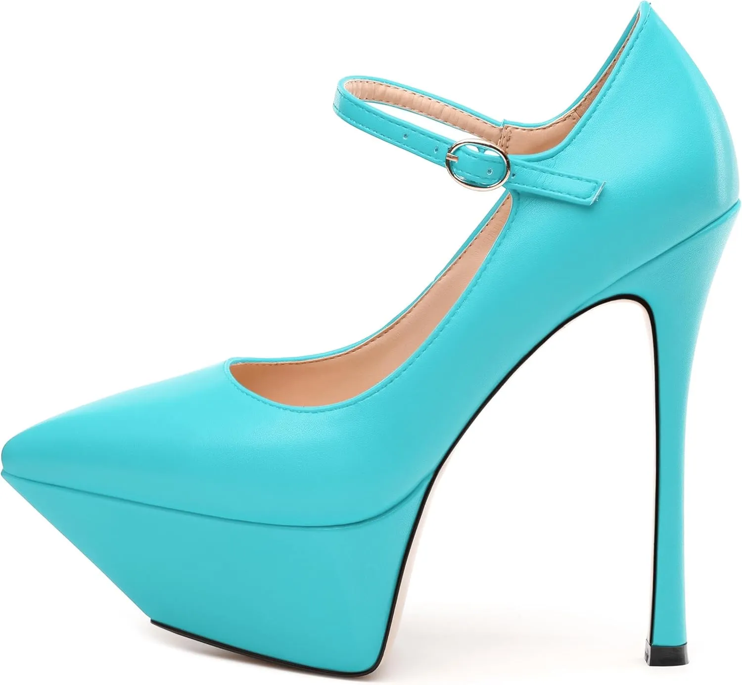 MODENCOCO Women's Platform Mary Jane Pumps High Heel Stiletto Pointed Toe Heels Ankle Strap Sexy Party Prom Dress Shoes