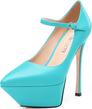 MODENCOCO Women's Platform Mary Jane Pumps High Heel Stiletto Pointed Toe Heels Ankle Strap Sexy Party Prom Dress Shoes