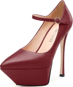 MODENCOCO Women's Platform Mary Jane Pumps High Heel Stiletto Pointed Toe Heels Ankle Strap Sexy Party Prom Dress Shoes
