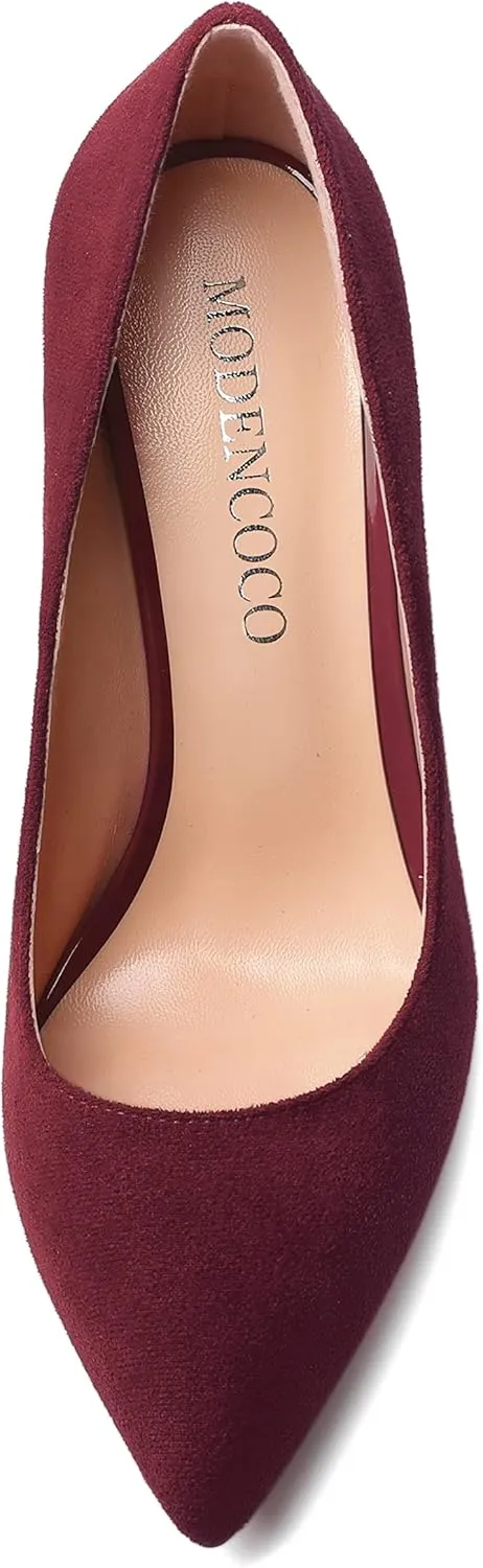 MODENCOCO Womens Wedding Sexy Pointed Toe Slip On Suede Party Stiletto High Heel Pumps Dress Shoes 4 Inch