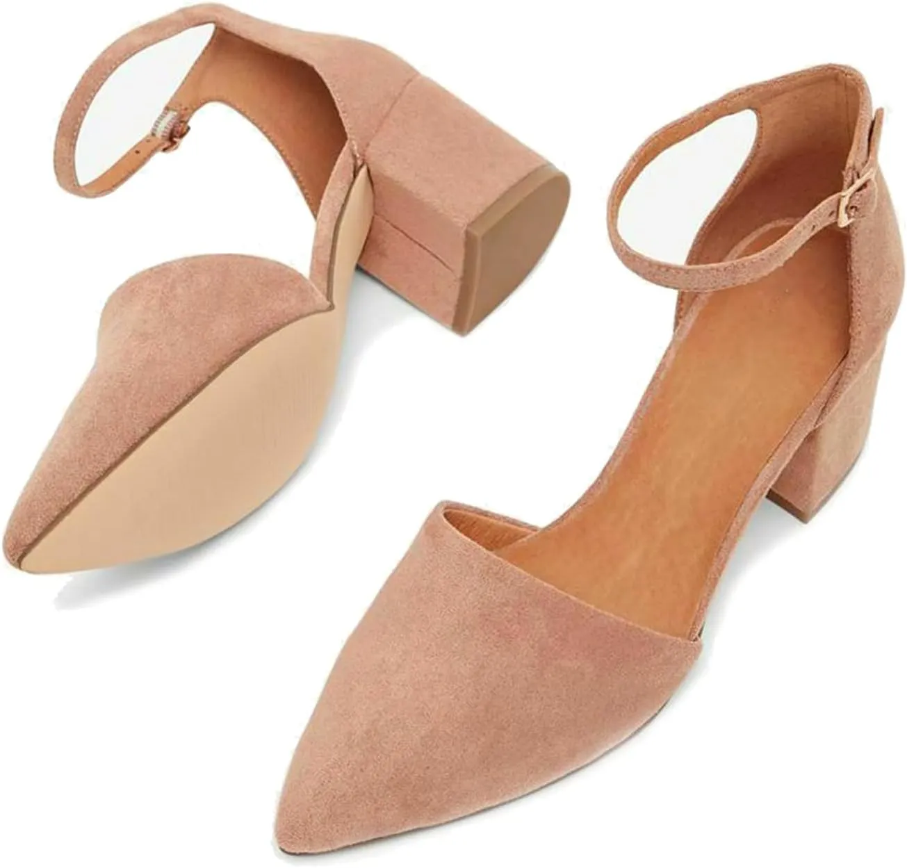 MOOMMO Women Chunky Heel Pumps Ankle Strap D’Orsay Pointed Toe 2 Inch Low Block Heel Sandals Closed Toe Slim Strap Classic Dress Shoes for Work Office Ladies Party Wedding 4-11 M US