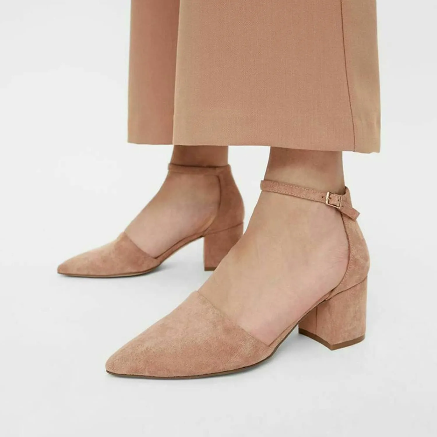 MOOMMO Women Chunky Heel Pumps Ankle Strap D’Orsay Pointed Toe 2 Inch Low Block Heel Sandals Closed Toe Slim Strap Classic Dress Shoes for Work Office Ladies Party Wedding 4-11 M US