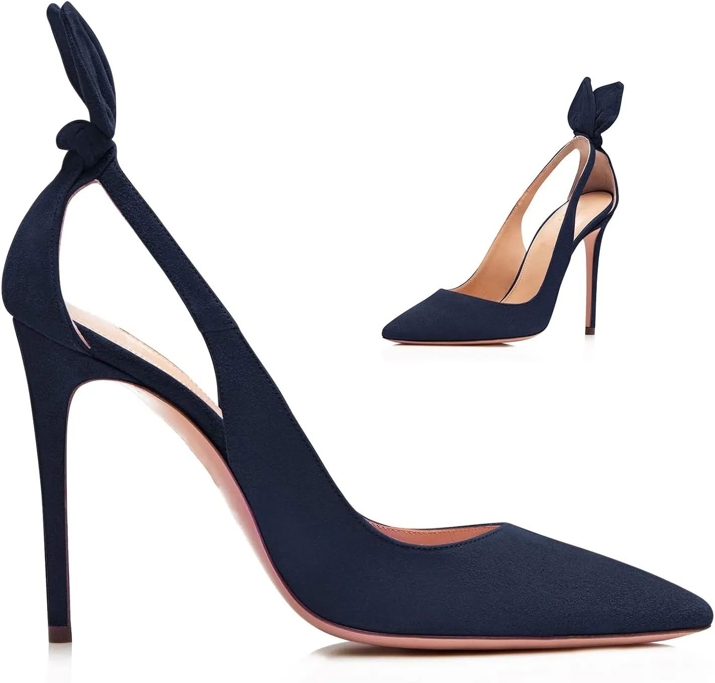 MOOMMO Women Stiletto Heels Pumps with Bow Pointed Toe Dress Pumps 3" Thin High Heel Closed Pointy Toe Sandals Slip On Back Bow Cut-Out Dress Cute Wedding Heels Sexy 4-11 M US